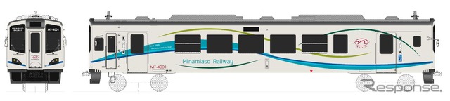 熊本県中北部を流れる一級河川・白川をイメージした車体デザイン。青いラインは清らかな水を、2本の緑のラインは阿蘇五山の山並をそれぞれイメージ。