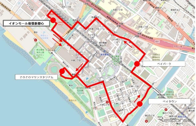 幕張新都心を運行する自動運転バスの走行ルート