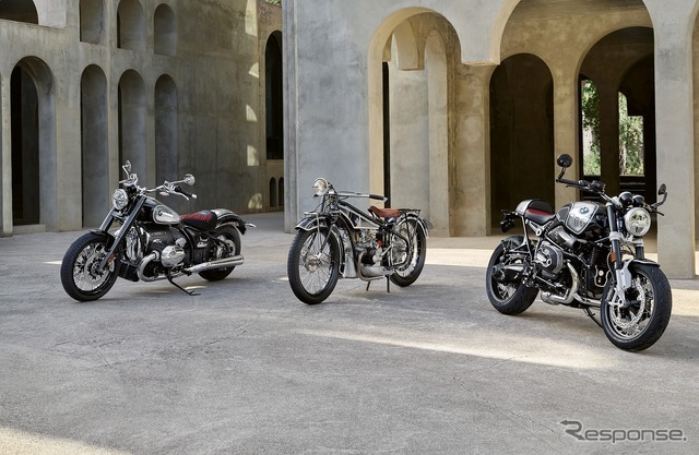 左からR nineT 100イヤーズ、R32、R18 100イヤーズ