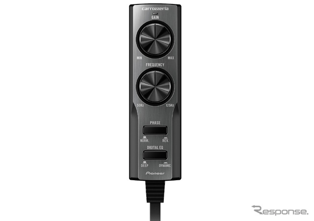 「パワードサブウーファー」のリモコンの一例（カロッツェリア・TS-WX400DA）。