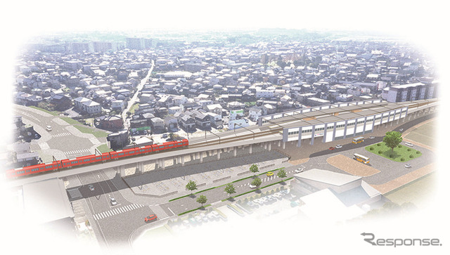 三河線若林駅の高架化イメージ。