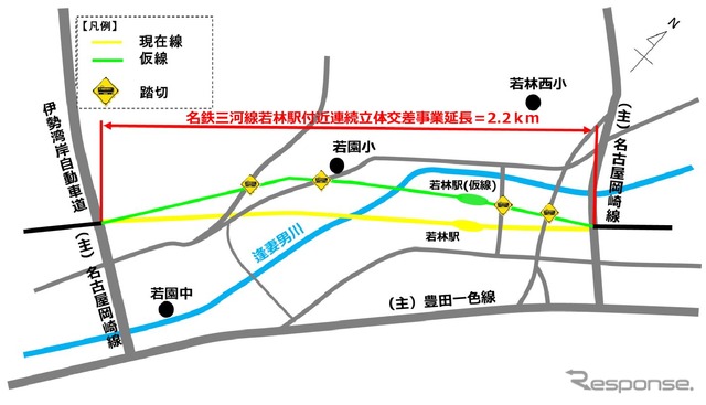名鉄三河線若林駅付近連続立体交差事業の区間。