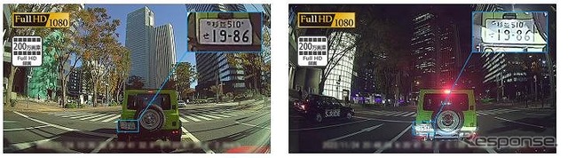 HDカメラでの撮影イメージ、昼間（左）と夜間（右）