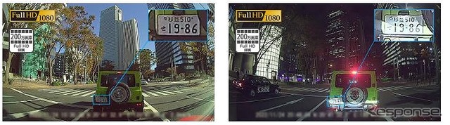 HDカメラでの撮影イメージ、昼間(左)と夜間(右)