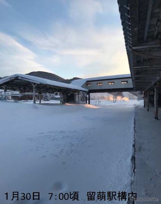 1月30日の留萌駅構内。