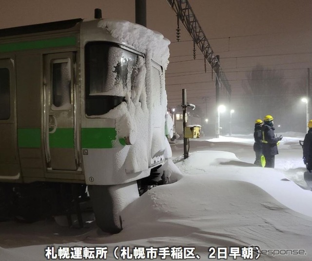 2月2日早朝の札幌運転所の様子。