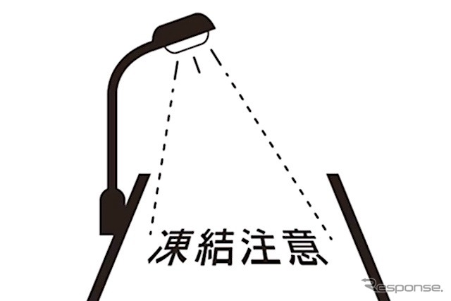 スマート道路灯で路面に「凍結注意」という文字を描画