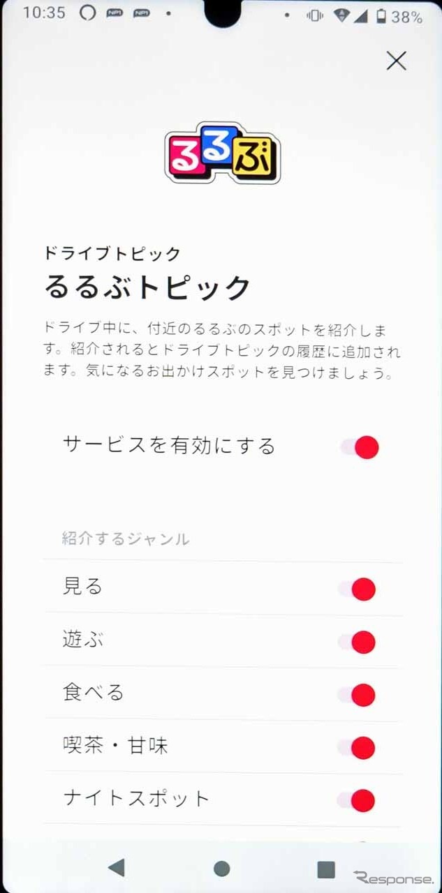 JTBのガイドブックに掲載されたるるぶデータを基に、カテゴリー別の情報が表示できる