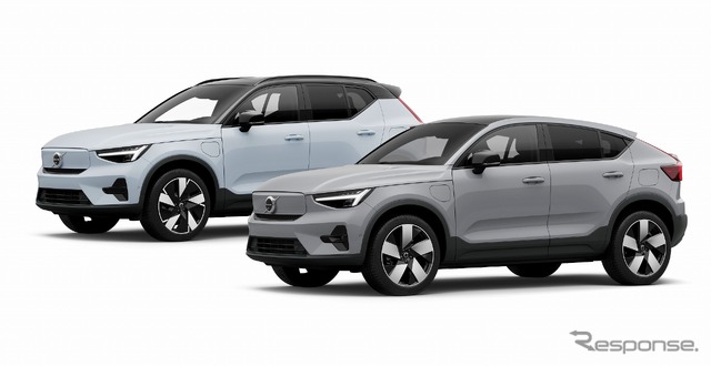 ボルボ XC40リチャージ プラス シングルモーター（左奥）とC40リチャージ アルティメット シングルモーター（右手前）