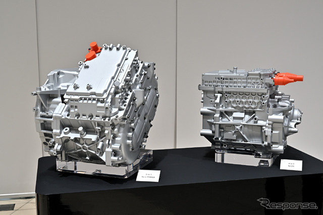 新開発電動パワートレイン「5-in-1」(e-POWER用)と「3-in-1」(EV用)の試作ユニット