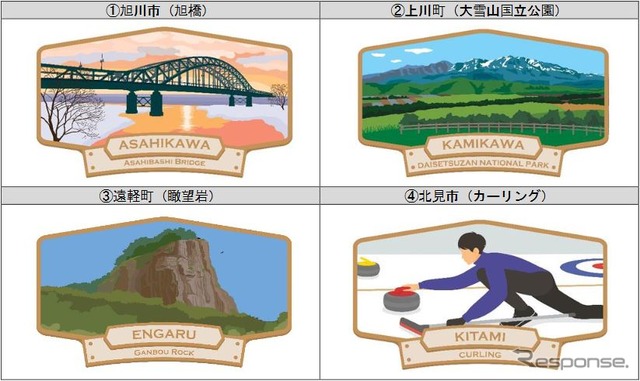 旭川市、上川町、遠軽町、北見市にちなんだキハ283系の前頭部ラッピングデザイン。