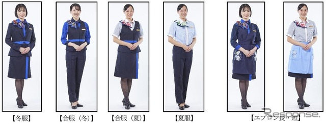 リニューアル後の制服。環境に優しいウール混素材やリサイクル糸を使用した素材を使用しており、現行の制服は新たな製品の原料としてリサイクルされる。