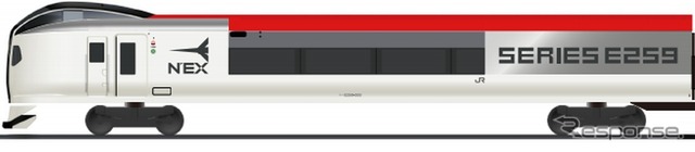 先頭車の後部側面も大胆に変わるE259系のリニューアル後デザイン（クロE259）。