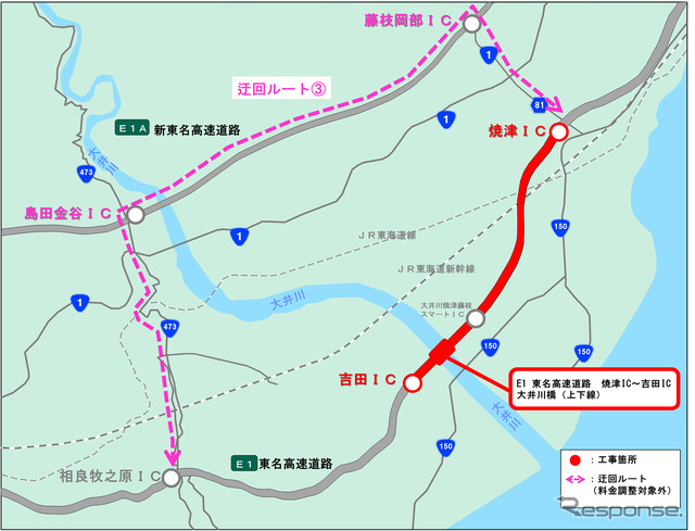 工事区間の近傍における迂回ルート