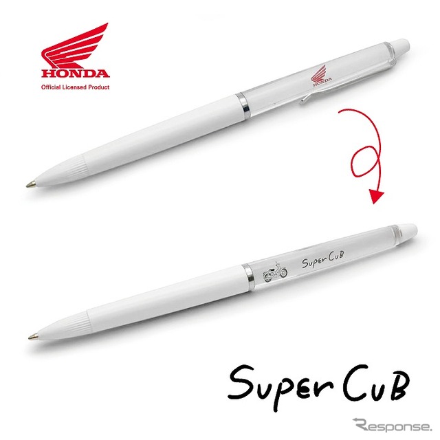 Honda のロゴ、カブが走る面には Super cub の手書き文字を配置