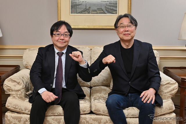 ジオテクノロジーズ 杉原博茂 代表取締役社長 CEO（右）と元・日産で現名古屋大学未来社会創造機構 客員教授の野辺継男氏（左）