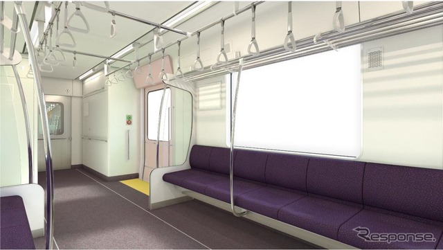 クモハ737の後部車内。苫小牧~室蘭間は客車列車時代の低いホームになっていることから、床面をキハ143形より19cm低くし、乗降口のステップが省略される。