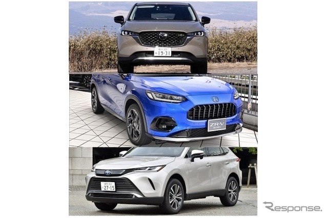 (上から)CX-5、ZR-V、ハリアー