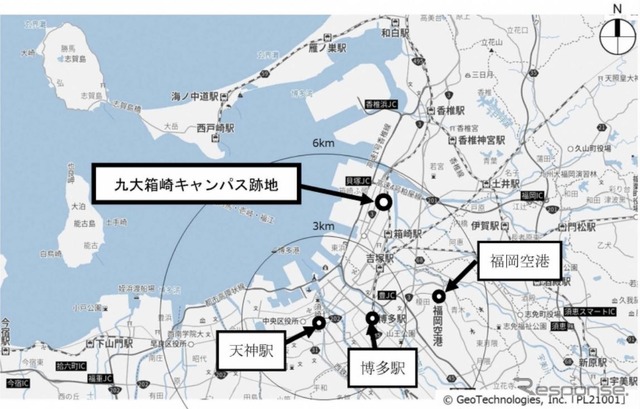 箱崎キャンパス跡地の位置。