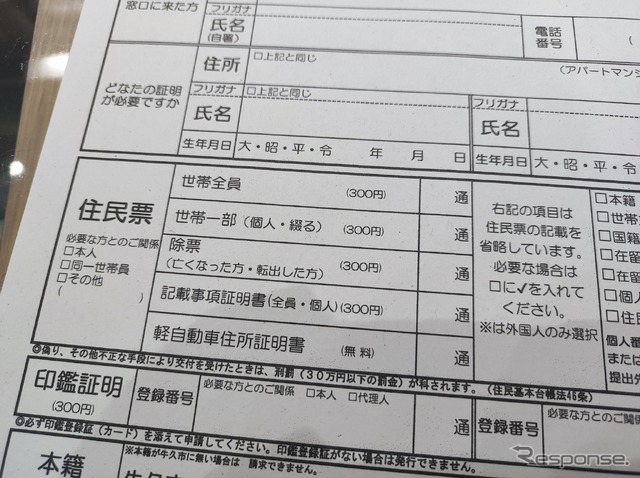 市役所で渡された申請書に“軽自動車住所証明書”の項目がある。初めて見た