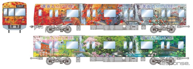 9000形増備車のうち、9006編成の9006・9106・9906・9806号、9007編成の9007・9107 ・9907・9807号(各編成とも10両編成の両端2車両)に施される、箕面大滝や紅葉を基調としたラッピングデザイン。