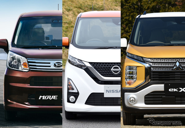 ダイハツ ムーヴ(左)、日産 デイズ(中)、三菱 eKクロス(右)のフロントマスク