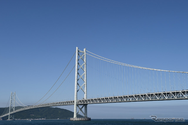 明石海峡大橋。神戸市から淡路島方面を望む