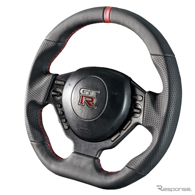 GT-R(R35)用ステアリング SS357-GTR(ナッパレザー×レッドステッチ)