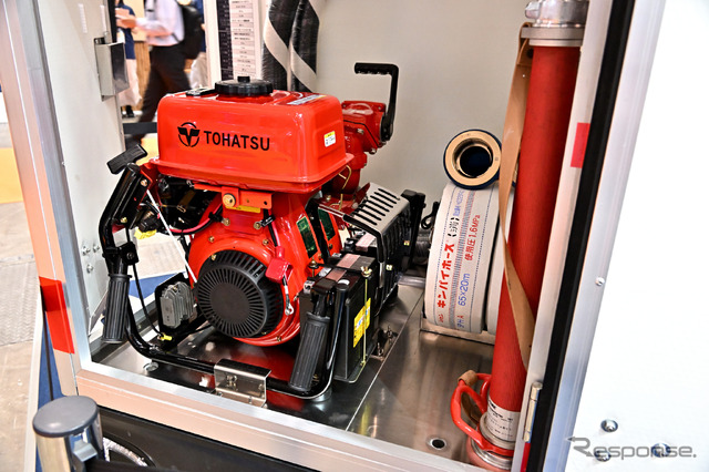 トーハツの3輪EV消防バイク、颯(東京国際消防防災展2023)