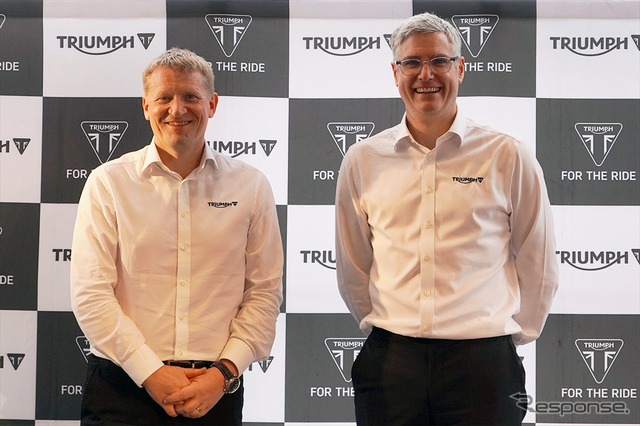 ニック・ブロアーCEO(右)とポール・ストラウド氏COO (Chief Commercial Officer)が来日。トライアンフ松本のオープニングイベントに駆けつけた