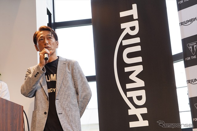 ソニックモータース代表の岩瀬利基氏。グループとしては世界でも上位のトライアンフ販売台数を誇る