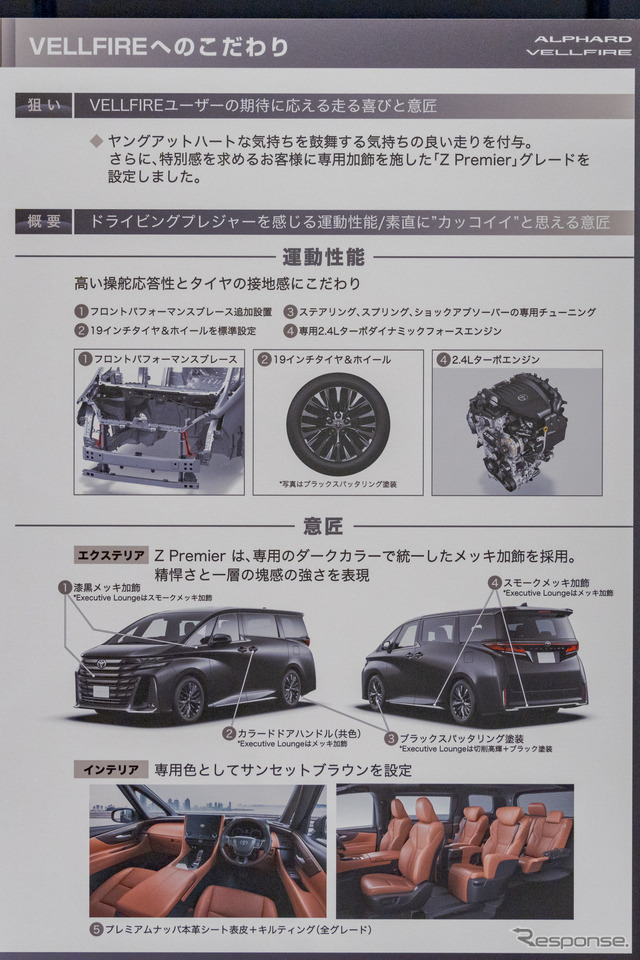 ヴェルファイアはおもに運動性能に優れたパーツ群がチョイスされている。