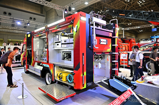EV消防ポンプ自動車、モリタ・メビウス(東京国際消防防災展2023)