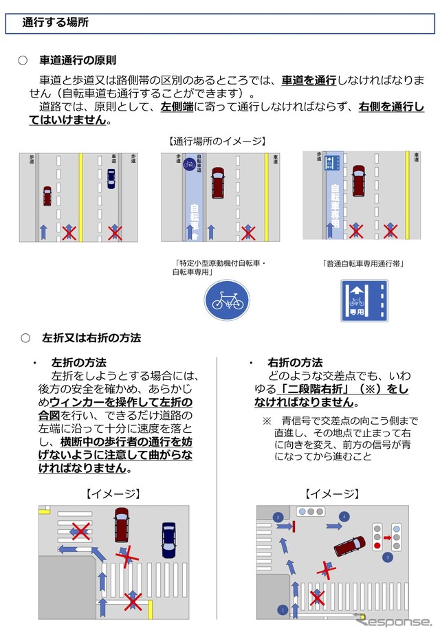 特定小型原動機付自転車(いわゆる電動キックボード等)に関する主な交通ルール