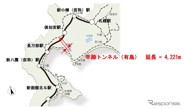 羊蹄トンネル有島工区の位置。