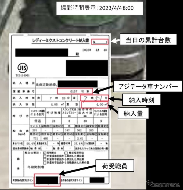 写し込む受入伝票の例。
