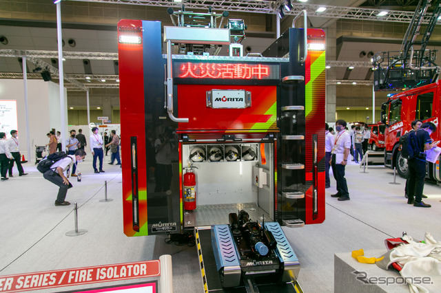 EV消防ポンプ自動車のモリタ『メビウス』登場、ポンプ系を新開発…東京国際消防防災展2023