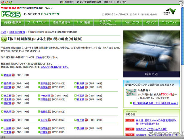 高速道路1000円…主要IC間料金一覧＆割引早見表