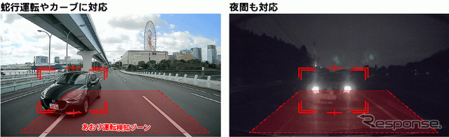 後方異常接近 記録・警告(蛇行運転やカーブに対応)