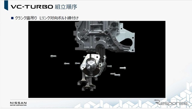 Lリンクは負荷もかかるので対向ボルドで固定。このためピストン以下を宙づりで作業できるように治具も開発された