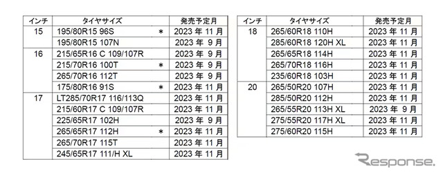 ホワイトレター対象商品 サイズ展開(22サイズ) *=ブラックレターとの併売