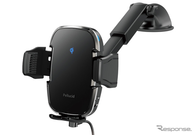 ペルシード・スマホホルダー ワイヤレス充電 自動開閉 ロングアーム吸盤取付(PPH2305)