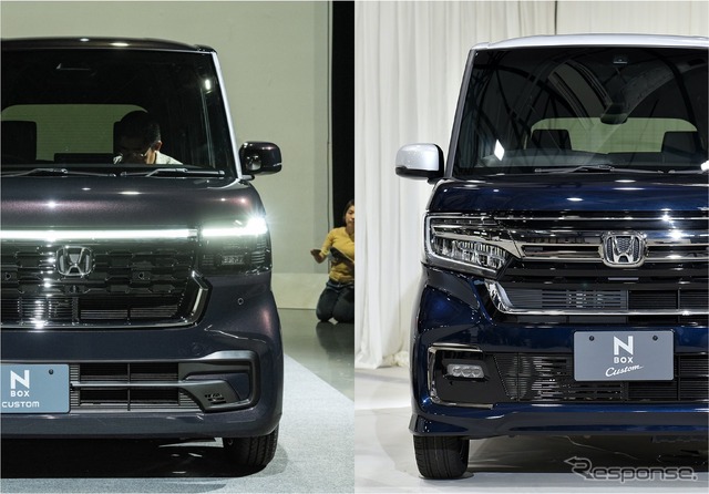 ホンダ N-BOX カスタム 新型(左)と現行型(右)
