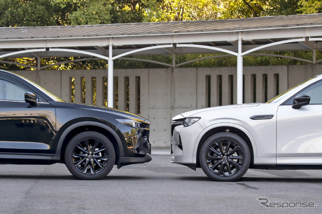 FFのCX-5(左)とFRのCX-60(右)で大きく異なるのはボンネットの長さ