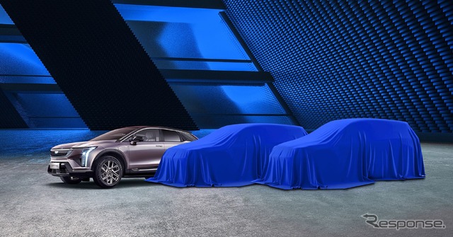 キャデラックの新型EVのティザー写真。左はオプティック