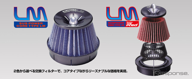 SUS POWER CORE TYPE LMは交換用フィルター・オプションパーツでブルーとレッドを選択可能