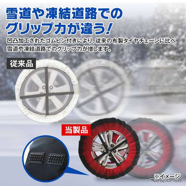 ジャッキアップ不要で被せるだけ! 女性でも取り付けやすい布製タイヤチェーンが2023年最新版へリニューアル
