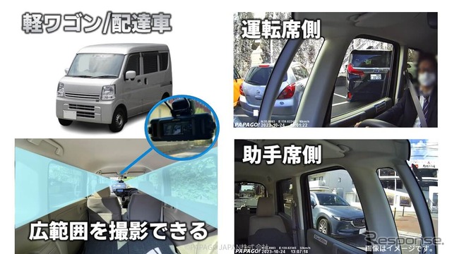 軽ワゴンなどの小型車の側面を広範囲で記録