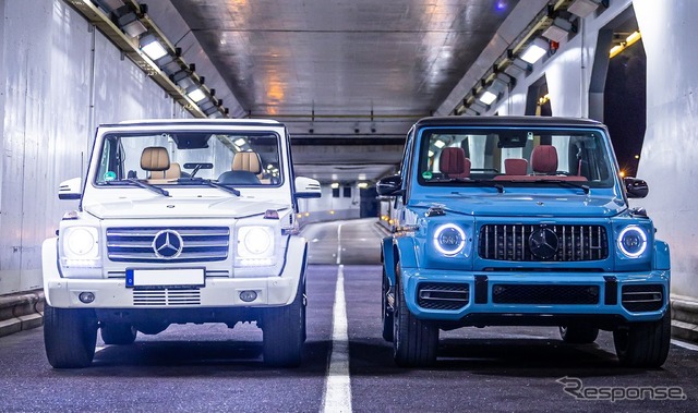 メルセデスAMG G63 ベースのカブリオレ(右)と先代メルセデスベンツ Gクラス・カブリオレ