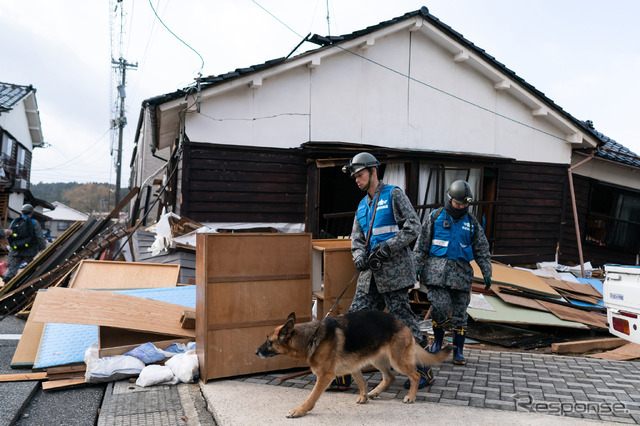 能登半島地震:人員捜索犬(1月5日、輪島市)